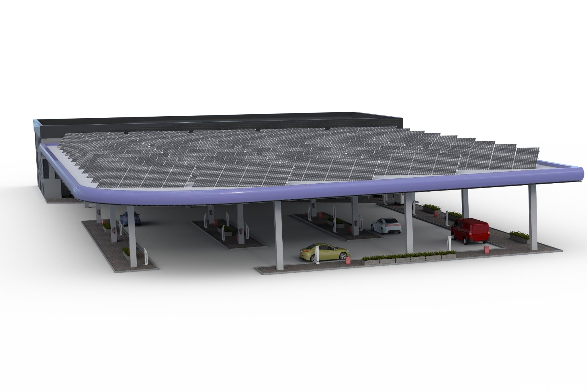 Solar canopy with EV charging stations for supermarket customers